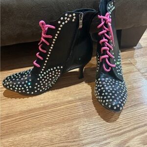 Black and Pink Studded Women's Heels